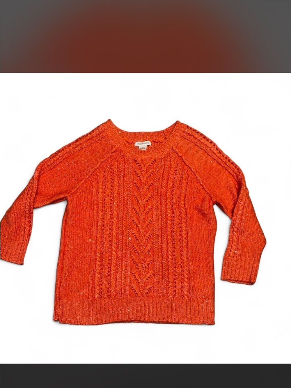 Liz Claiborne Bright coral pink Cable Knit Crewneck Sweater
